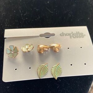Charlotte Russe Gold and Mint Floral, Heart, and Leaf Earring Set